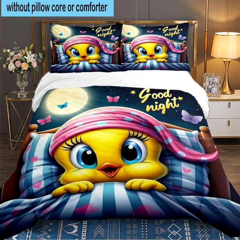 Yellow Bird Nightly Dreams Greeting 3PCS Bedding set,Ideal for 1pc Duvet Cover And 2pcs Pillowcases Perfect for Fan gift,Ideal for Bedroom, Dormitory