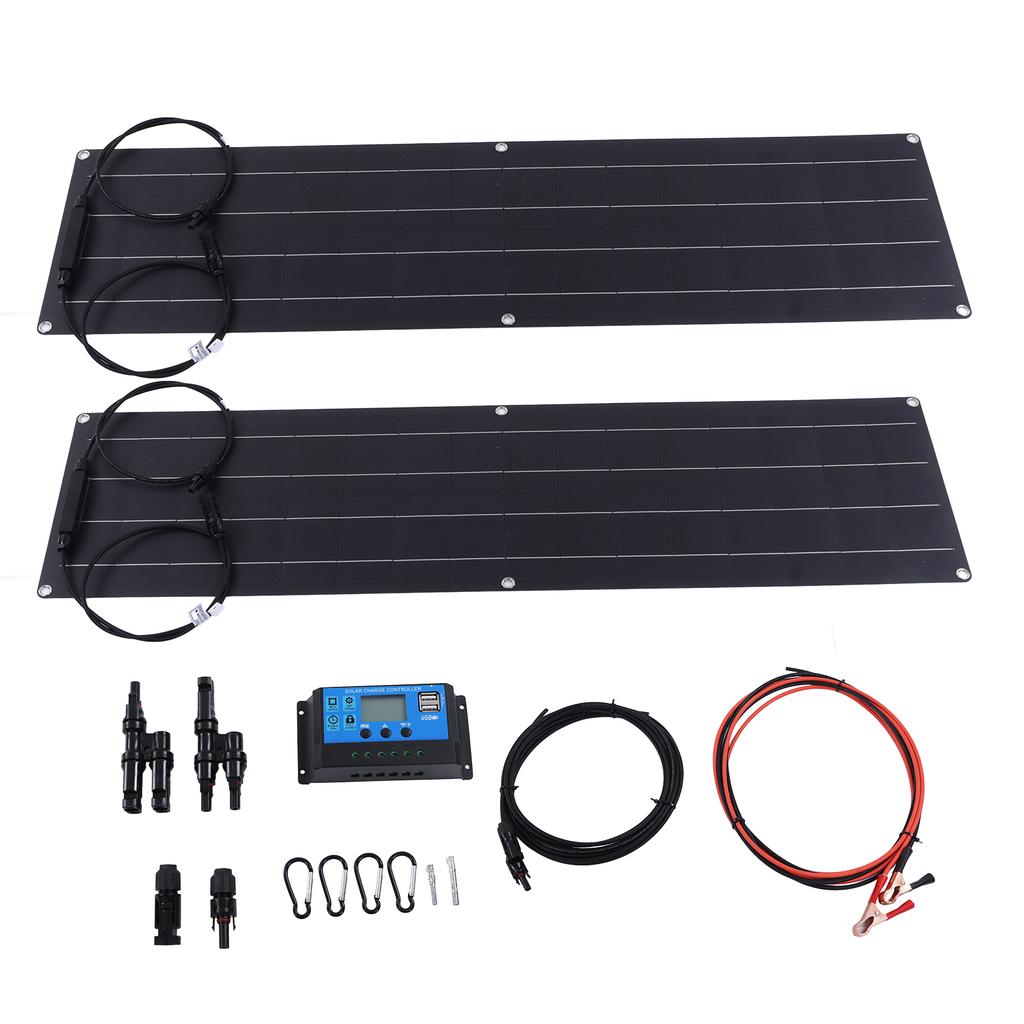 Гибкая солнечная панель 100 Вт с кабелем Монокристаллическая ПЭТ фотоэлектрическая панель для электростанции Черная