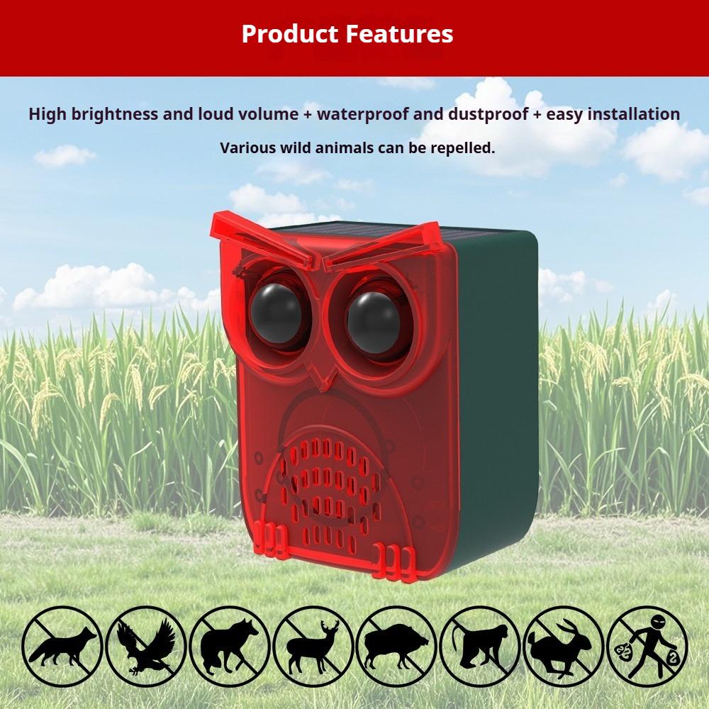 Solar Motion Sensor Animal Repeller, Outdoor Infrared Sound & Light Alarm for Garden and Farm Protection