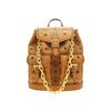 Mcm Aren Gold-Toned Brass Hardware Synthetic Leather And Cowhide Patchwork Double Shoulder Bag Mini Female Style Brown