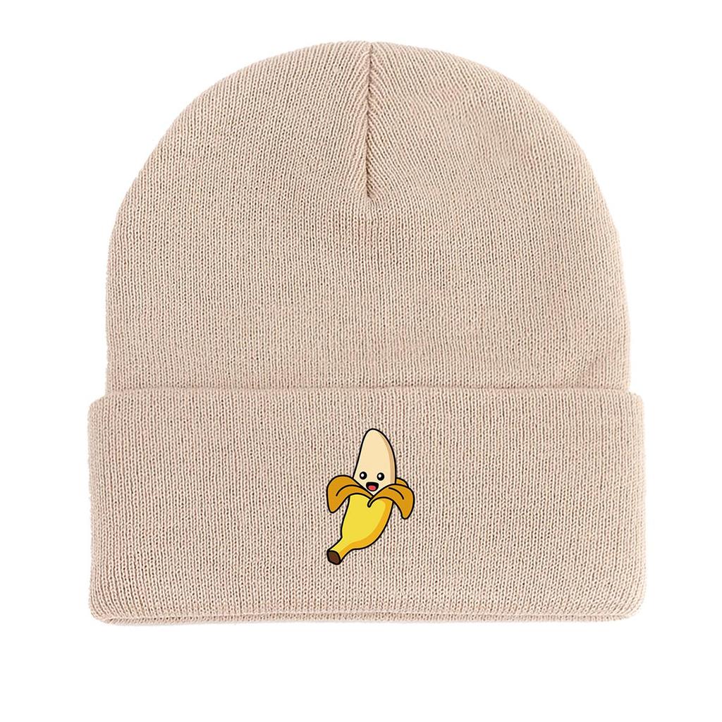Banana Winter Knit Hat Beanie, Cartoon Fruit Skullies Beanies Soft Autumn Unisex Bobble Hat Knitted Cap Beanie