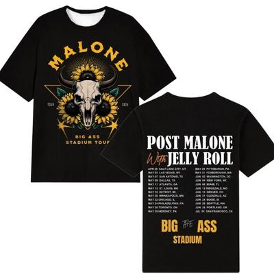 Большая Жопа Стадион Malone Post Malone Jelly Roll Тур 2025 Концертная Футболка Унисекс Футболка Летняя Повседневная Футболка с Принтом Y2k Харадзюку