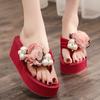 Fashion Platform Sandals 2024 Summer Fashion Women Flip Flops Wedge Beach Slides Flower Pearl Ladies Outside Thick Sole Bohemian Sandals