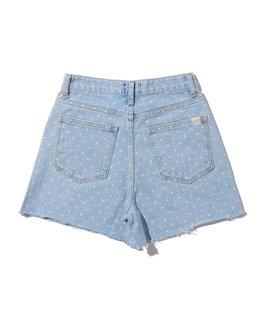 CARGOBROS FOR WOMAN Dot Cutoff Denim Shorts (Light Wash)