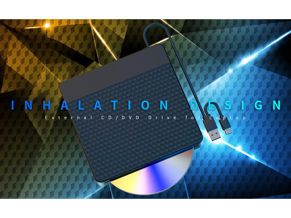 Внешний щелевой оптический привод USB 3.0 с автоматической загрузкой диска для ноутбуков