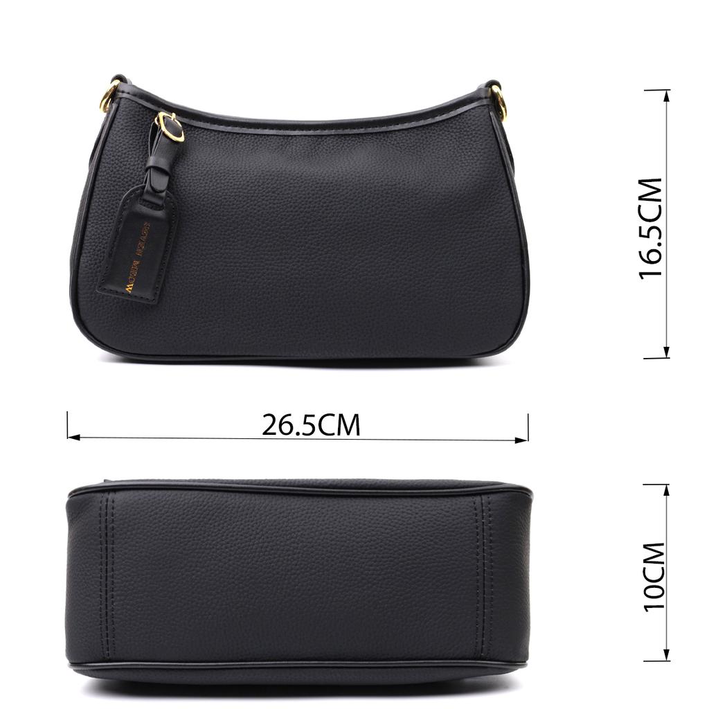 Bag with Two Removable Handles Made of Genuine Leather Vintage 22631 Black