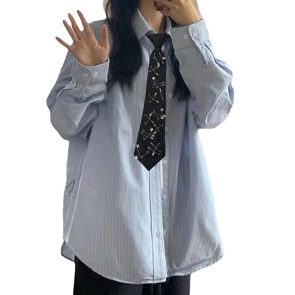 Y2K Girl Tie for Theme Party Knotfree Neck Tie with Pin Decors School Event Shirt Tie for Everyday Use Uniform Accessory
