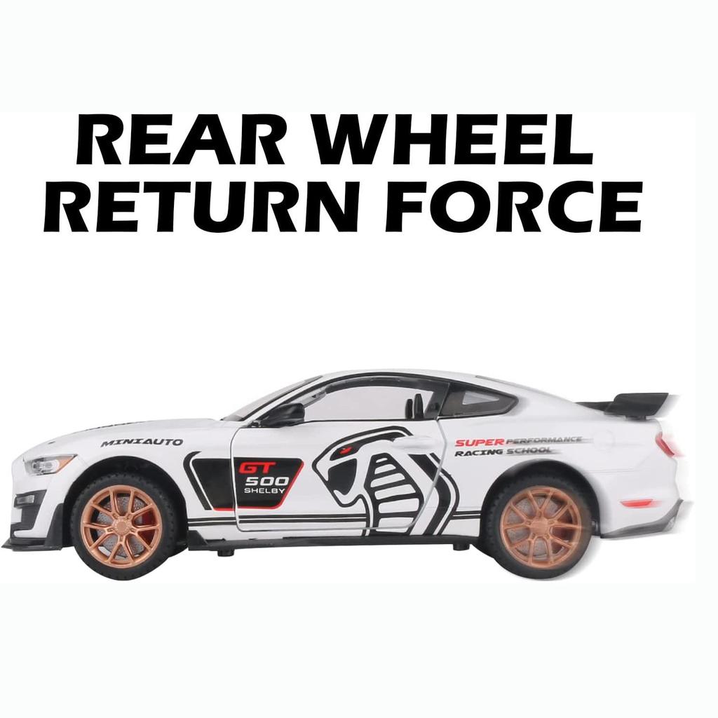 1:32 масштаба Ford Mustang Shelby GT500, литая под давлением модель автомобиля из сплава с откидной спинкой, звуком и светом, мини-симуляторы транспортных средств, игрушки для детей, бойфренда