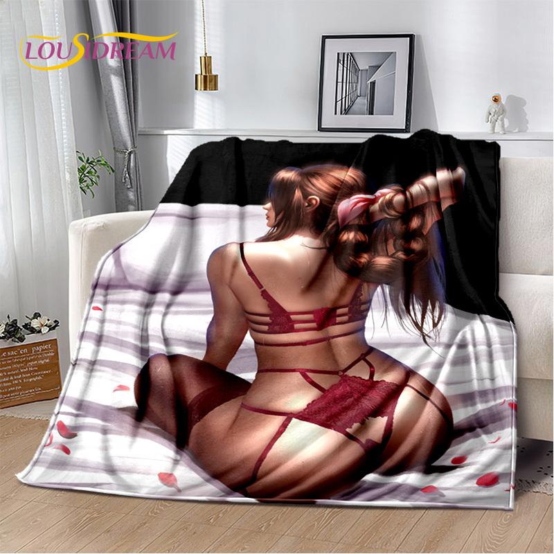 Sexy Lace Beauty Girl Lady Cartoon Anime Character Blanket,Soft Throw Blanket for Home Bedroom Bed Sofa Picnic Office Cover Gift