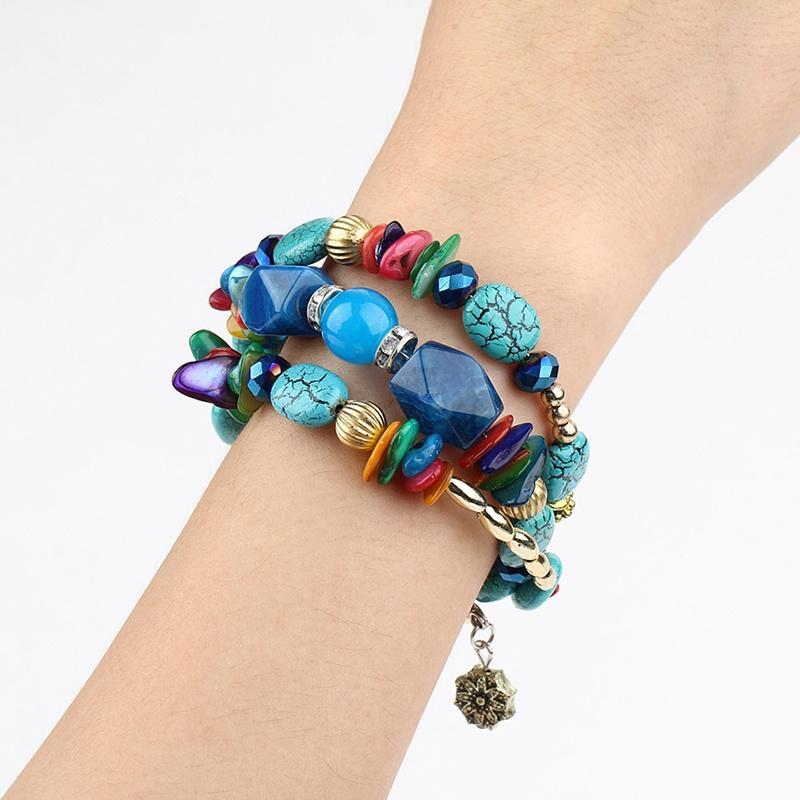 Vintage Colorful Natural Stone Beads Bracelet Bohemian Multilayer Fashion Bracelets for Women and Men Bangles Jewelry