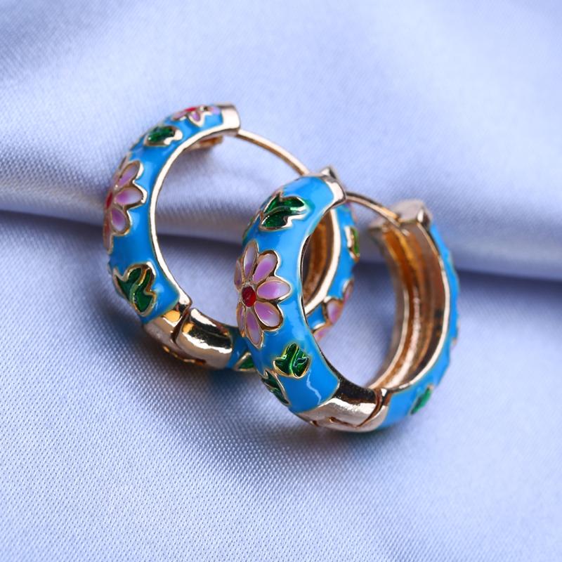 FEEYOO серьги-кольца для женщин и девочек, модные многоцветные цветочные золотые модные круглые серьги, ювелирные изделия, подарок