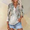 Women's Summer Fashion Casual Print V-Neck Three Quarter Sleeve Shirt Top