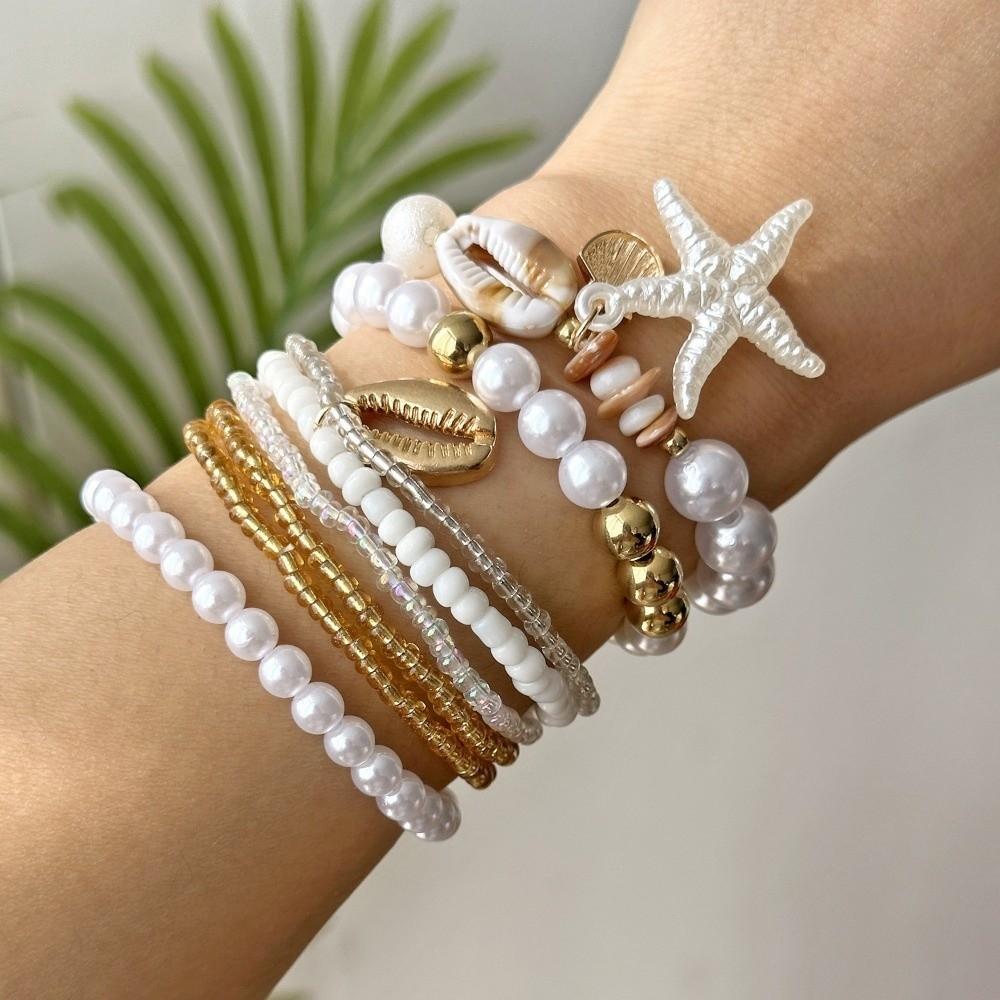 Starfish Multilayer Shell Bracelets Bohemian Wrap Charm Hand Chain New Conch Beaded Bangles Gifts