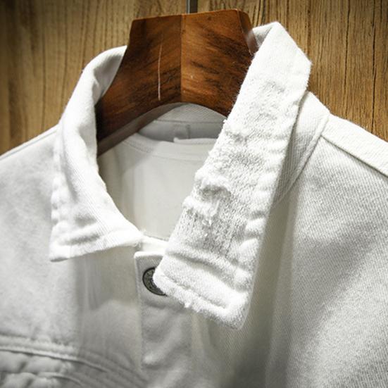 Джинсовая куртка с рваными дырами, однотонная, с отложным воротником, уличная одежда, осенне-зимняя, свободная, однобортная, джинсовая куртка для поездок