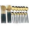 24Pcs Stainless Steel Dinnerware Set Kitchen Green Gold Cutlery Set Knife Fork Spoon Flatware Tableware Minimalist Silverware