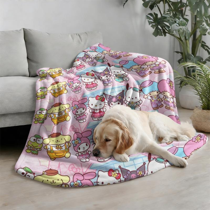 Playful Sanrio Friends Flannel Fleece Blanket Soft Warm Fluffy Throw Cute Sofa Bed Cover Office Nap Shawl Lightweight Blanket