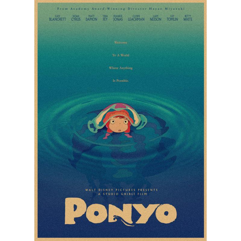 Ponyo on the Cliff Retro Anime Poster - Kraft Paper Wall Art