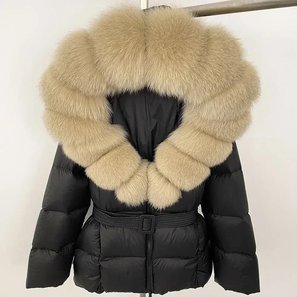 OFTBUY 2024 Белый утиный пух пальто толстый теплый 90% зимняя куртка женская натуральный мех енота лисы воротник с капюшоном женский повседневный