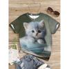 Новая футболка для девочек с принтом 3D котенка, круглый вырез, короткий рукав