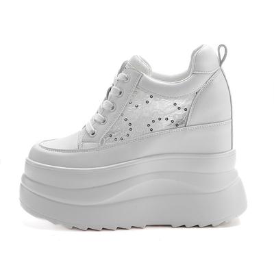 Мода 13СМ Натуральная Кожа Платформа Клинья Балетки Массивная Кроссовка Повседневная Удобная Высокий Бренд Весна Осень Вулканизированная Обувь