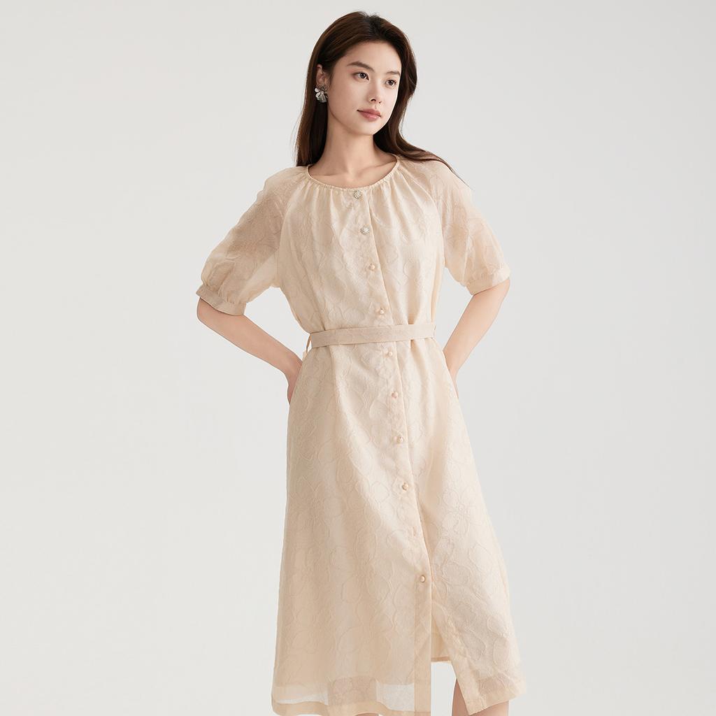 Ladies' Temperament Jacquard Thin Short-Sleeved Dress