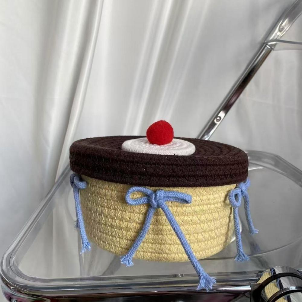 Woven Miscellaneous Basket Cartoon Coffee Table Box Cute Bow Storage Box  Desktop Storages