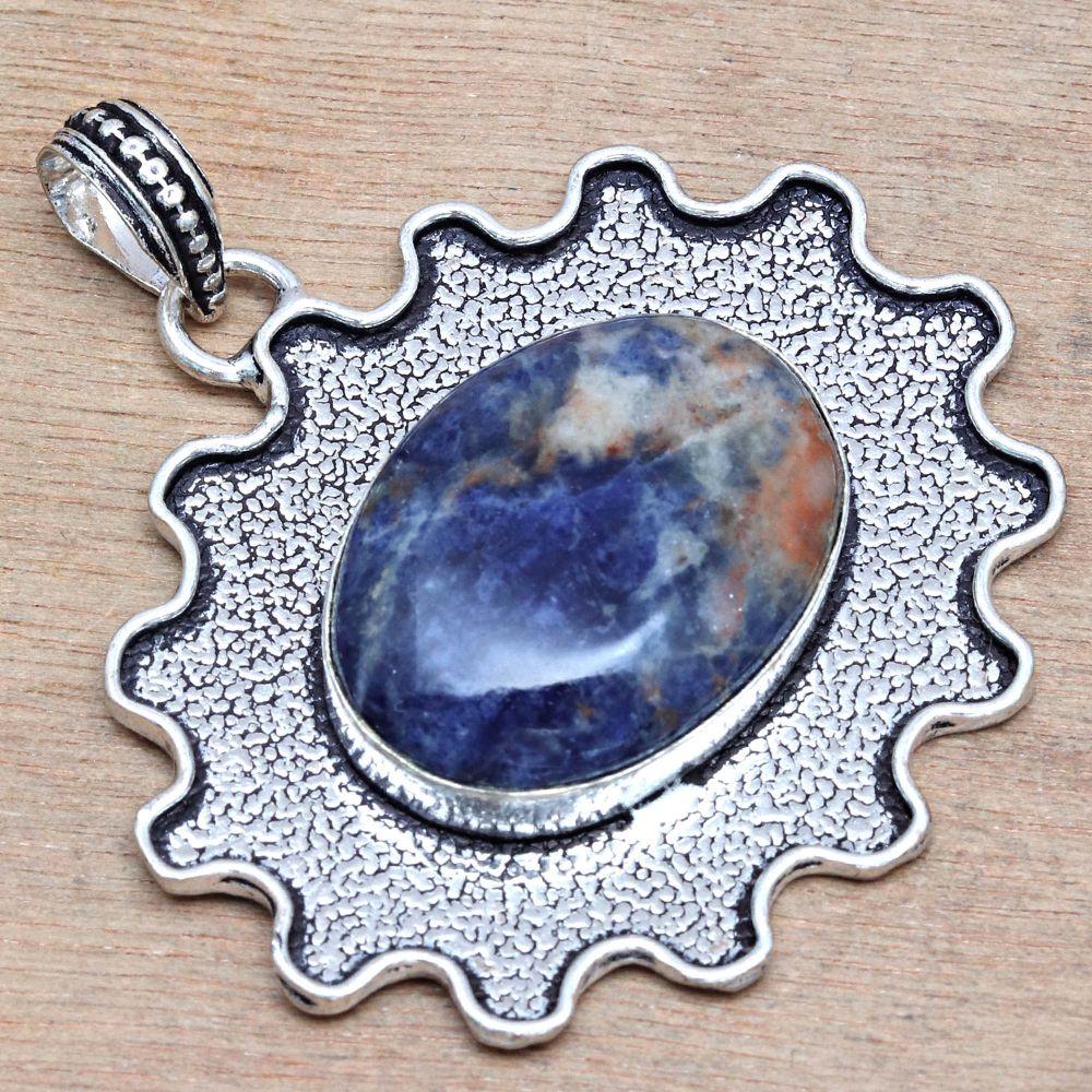 Подвеска с содалитом, драгоценным камнем, ручная работа, подарок для нее, серебряное украшение 2 дюйма