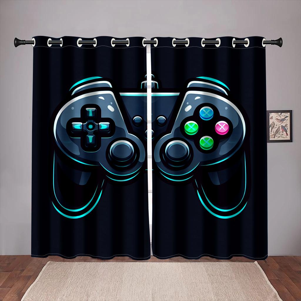 Cool Gamepad Switch Gamer Curtains for Boys Bedroom Graffiti Words Video Games Window Drapes Game Players Living Room Decoration