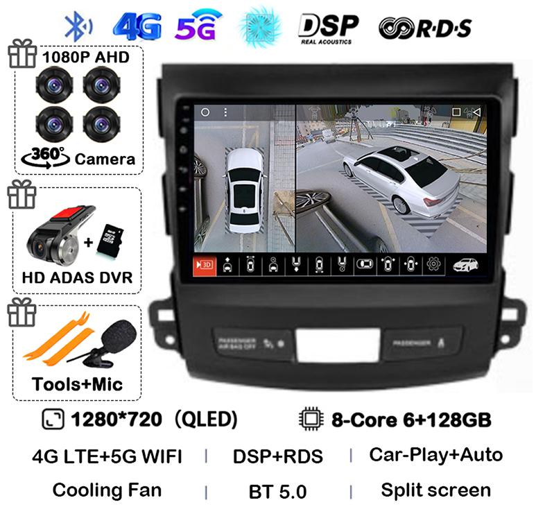 Android 14 Carplay Auto Car Radio For Mitsubishi Outlander 2006-2011 Peugeot 4007 Citroen C-Crosser GPS Stereo Multimedia Player