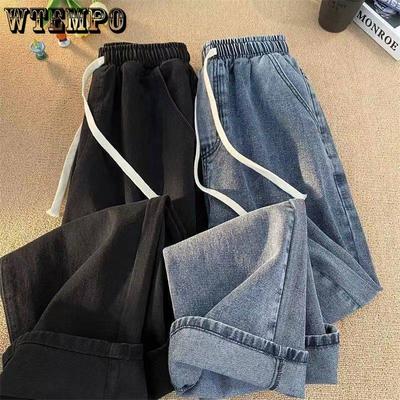 Женские джинсы с эластичной талией, свободные, в американском уличном стиле, облегающие брюки, ретро брюки