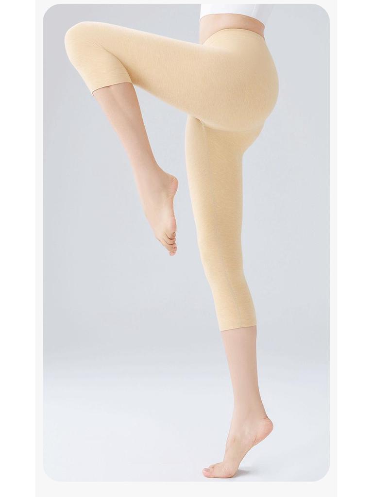 Women's Seamless Thermal Velvet Wool Leggings, Mid-Length Warm Pants for Winter