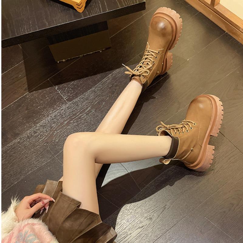 New Retro Platform Leather Ankle Boots for Women Designer Autumn Winter Women's Work Shoes Designer Motorcycle Boots Female