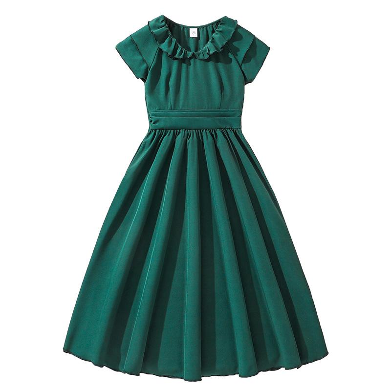 7-12Y Girls' Children's Suit Children's Dress Summer Skirt New Solid Colour Splicing Sleeve Princess Skirt