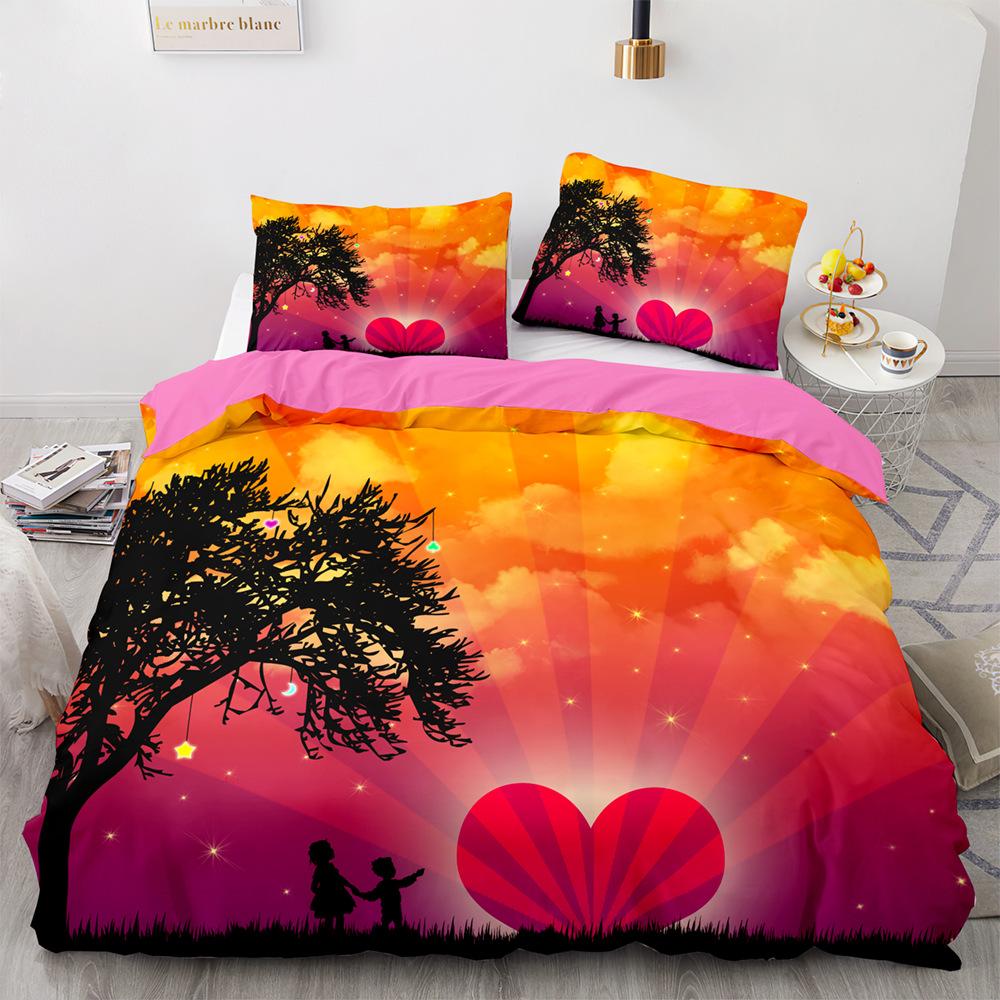 Love Duvet Cover Queen Heart Shaped Bedding Sets White Romance Polyester Comforter Cover for Women Men Boys Girls Teen King Size