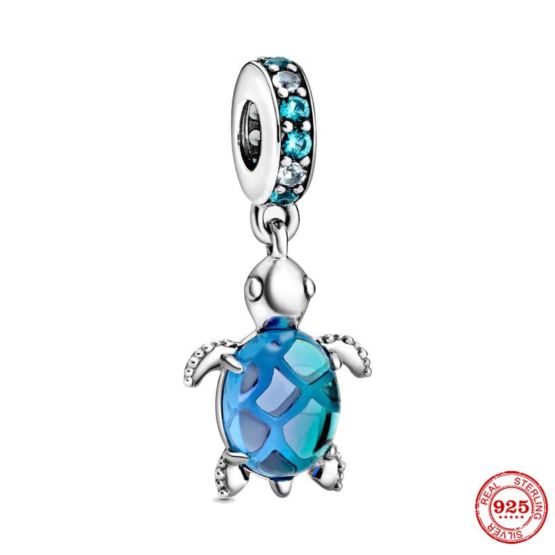 New 925 Sterling Silver Blue Green Pink Tortoise Dangle Charm Bead Fit Original Bracelet Pendant DIY Jewelry For Women