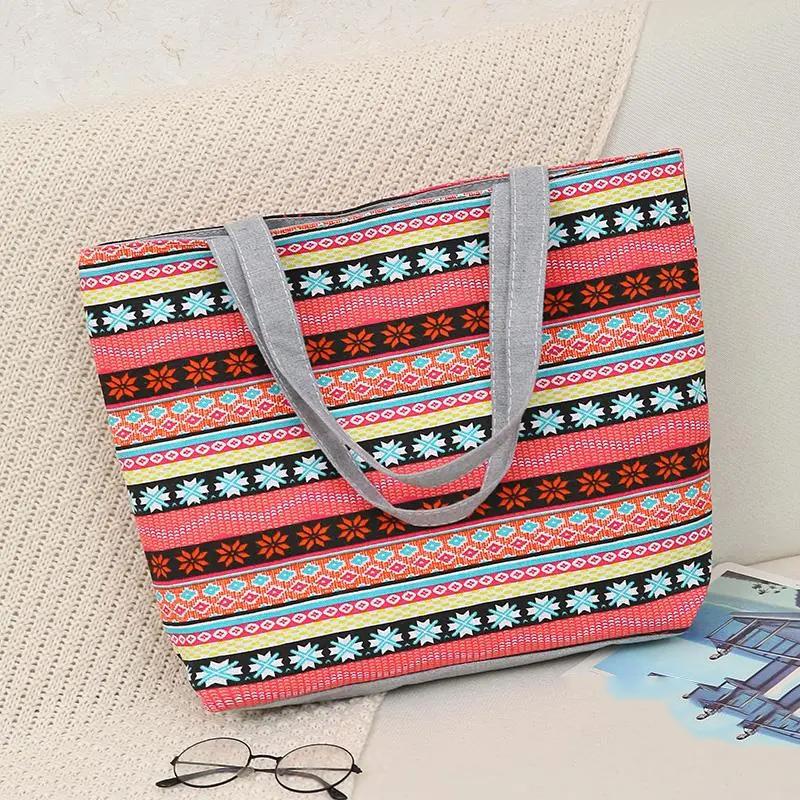 WTEMPO Double-sided Printed Women's Single Shoulder Bags Large Capacity Handbags Large Ethnic Style Leisure Shopping Tote Bags