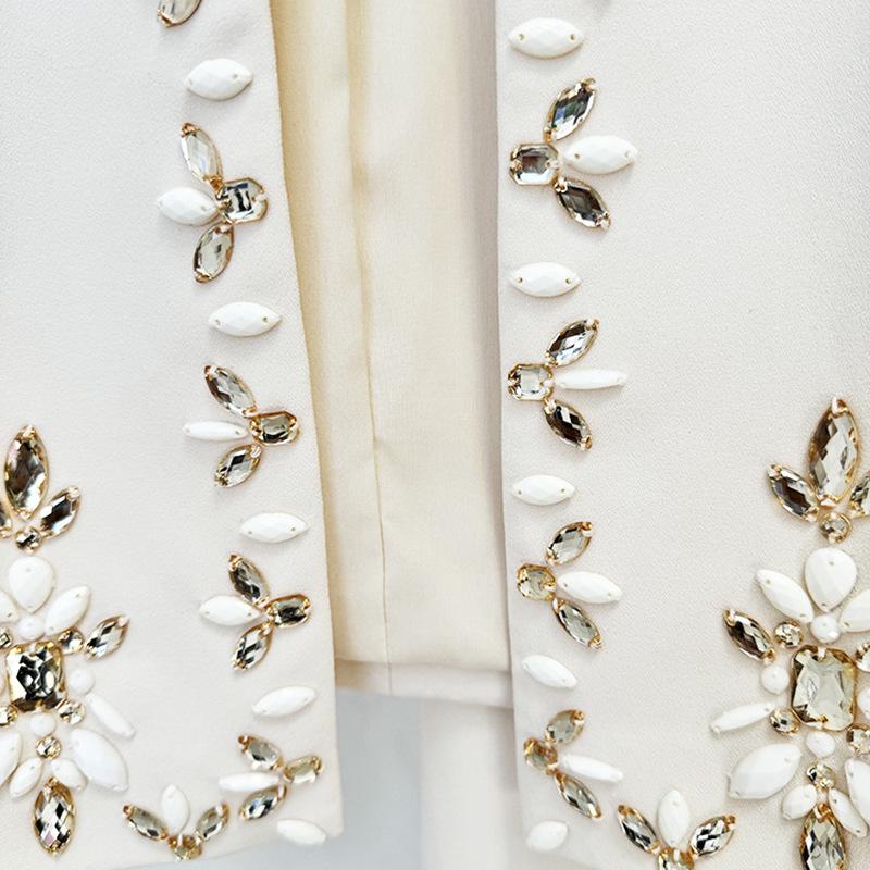 2025 New European & American Beaded Cardigan Jacket & Slit Midi Skirt Set