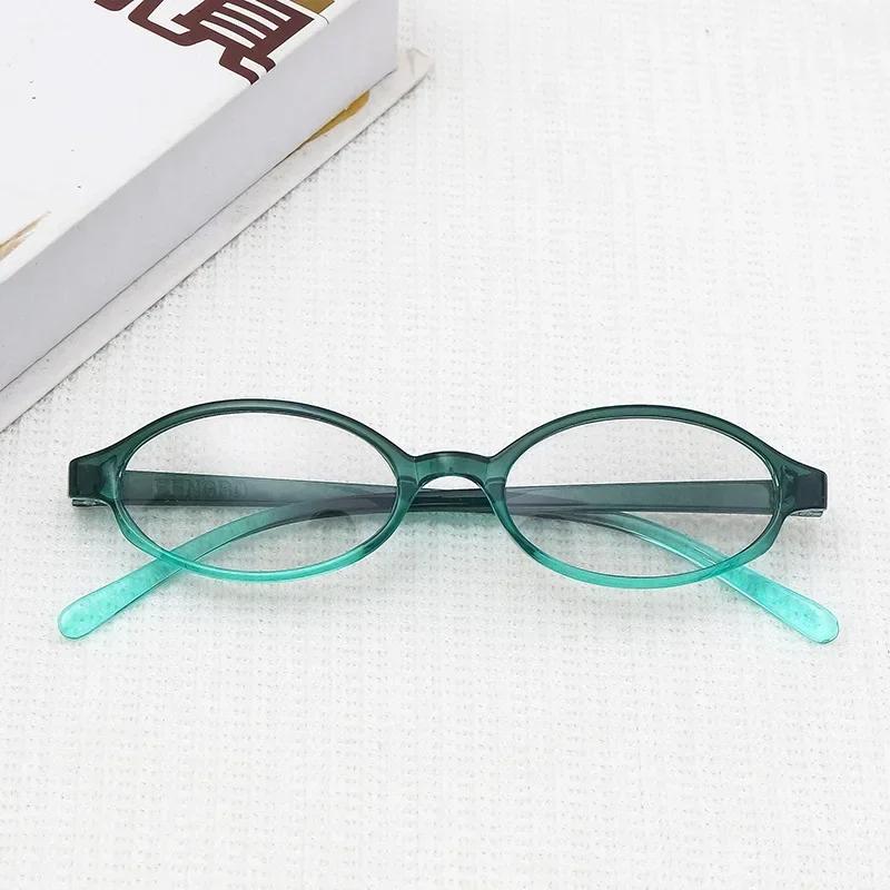 Fashion Retro Blue Green Oval Compact Frame Short Sighted Glasses Women'S Anti Blue Lamp Glasses New Style Myopia Eyeglasses