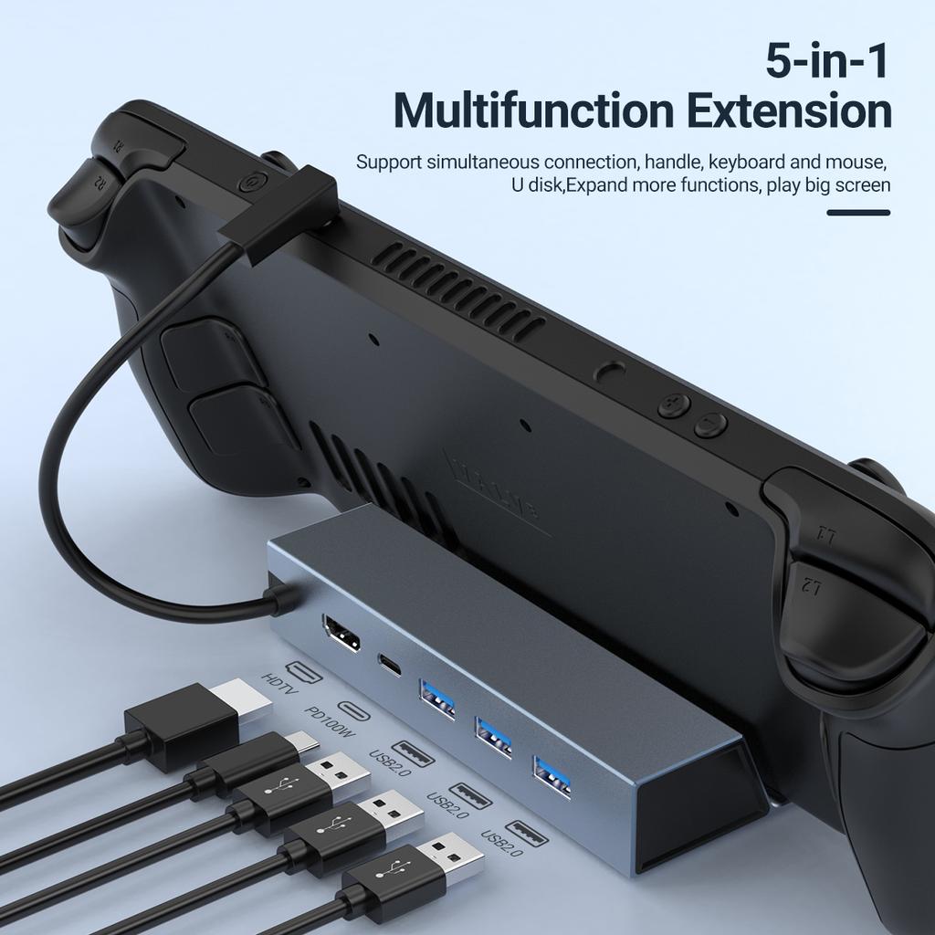 5-в-1 USB-C Игровой Хаб Type-C Док-станция для Консоли с 4K HDMI+PD 100 Вт+USB 2.0*3 Для Мобильного Телефона Ноутбука Steam Deck ROG Alloy