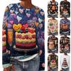Women's Fashion Round Neck Casual Long Sleeve Cute Printed Woolen Knit Pullover Sweater Top