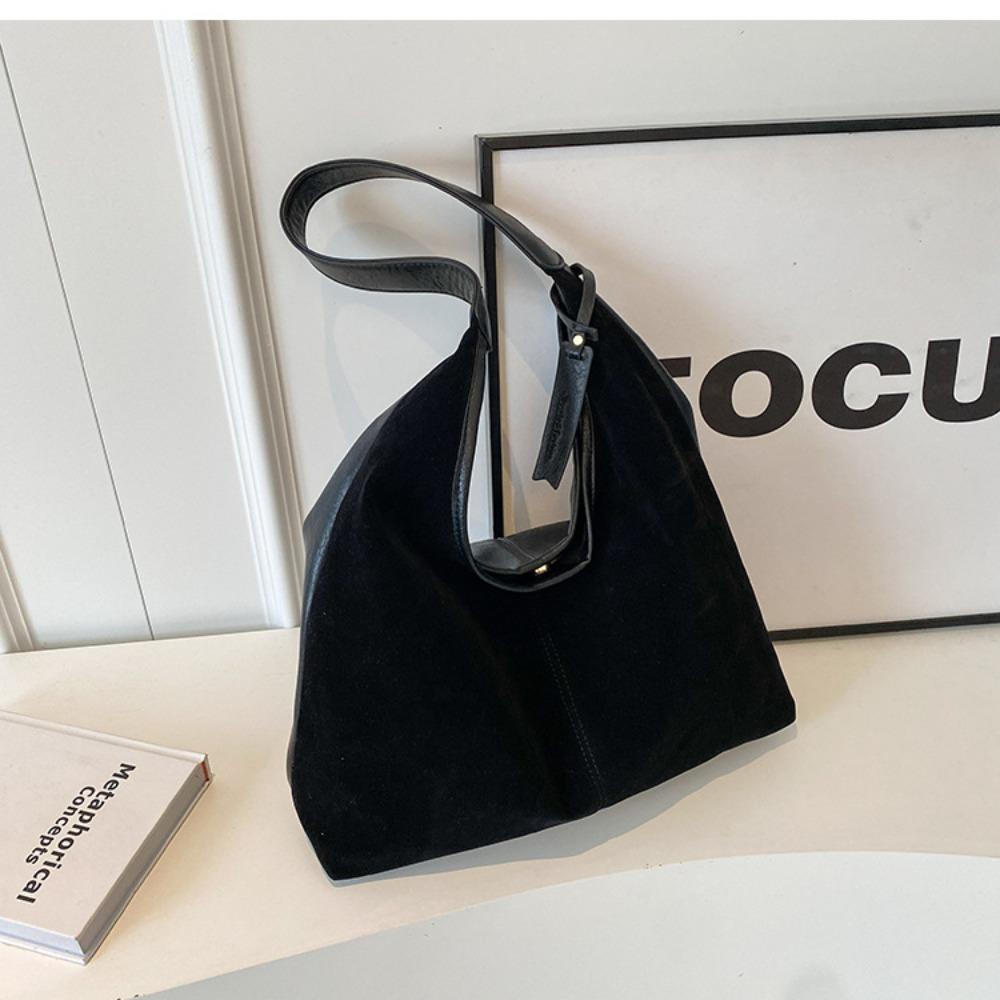 Korean Style Suede Tote Bag Solid Color Underarm Packs Casual Large Capacity Handbag  Travel