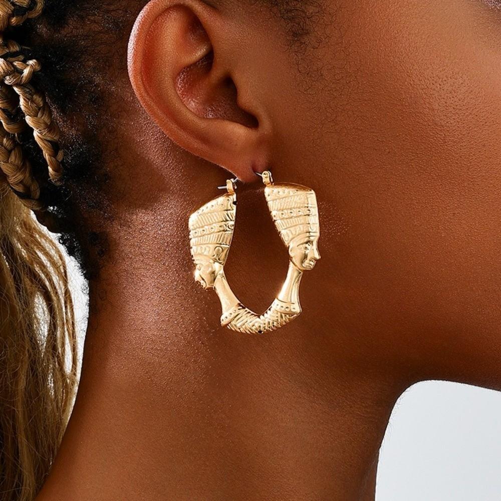 Exaggerated Portrait Earrings Gold Circular Hoop Earrings Holiday Style