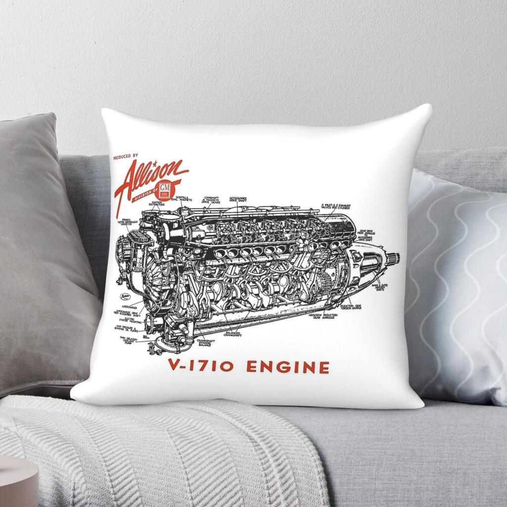 Allison V-1710 Engine Pillowcase Polyester Linen Velvet Pattern Zip Decor Home Cushion Cover