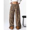 Новые осенне-зимние брюки с леопардовым принтом, высокой посадкой, шнуровкой и широкими штанинами для женщин