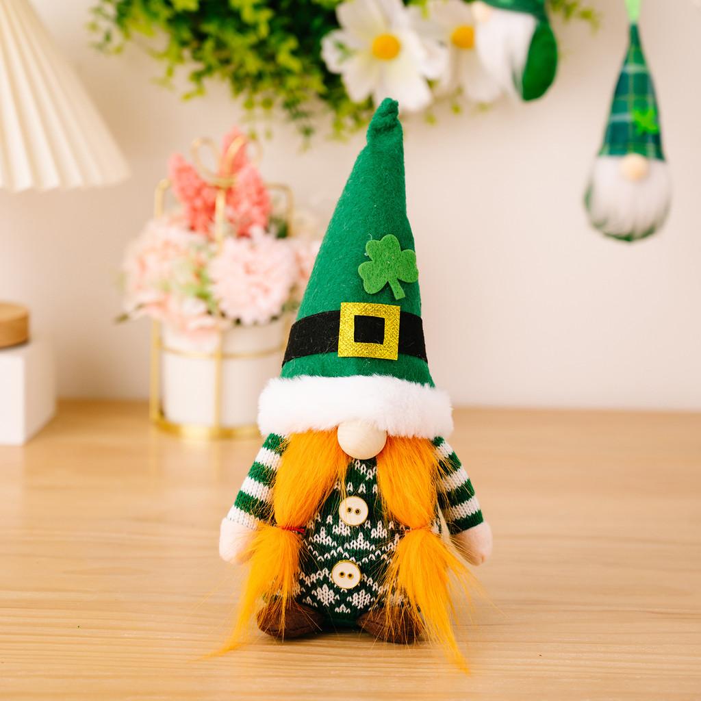 Cheerful Green Leaf Festival Plush Doll With Stylish Rainbow Knit Hat For Festive Decor
