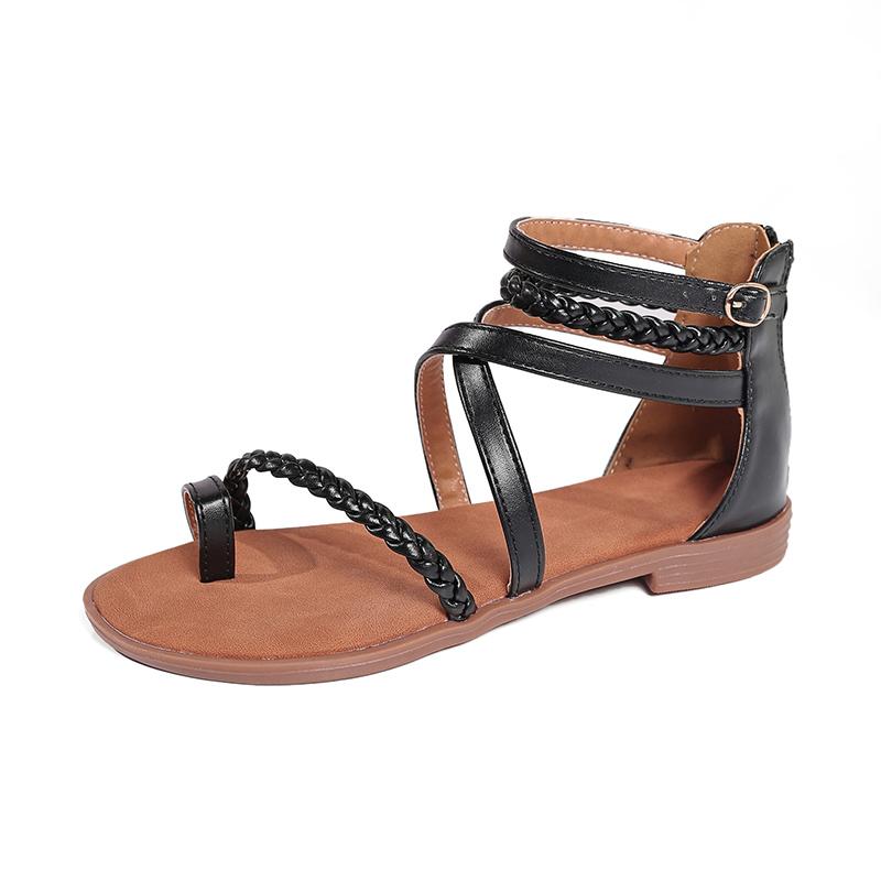 Модные повседневные сандалии на плоской подошве для женщин, женская обувь больших размеров, новый стиль, плетеная резинка для ног, римская пляжная обувь