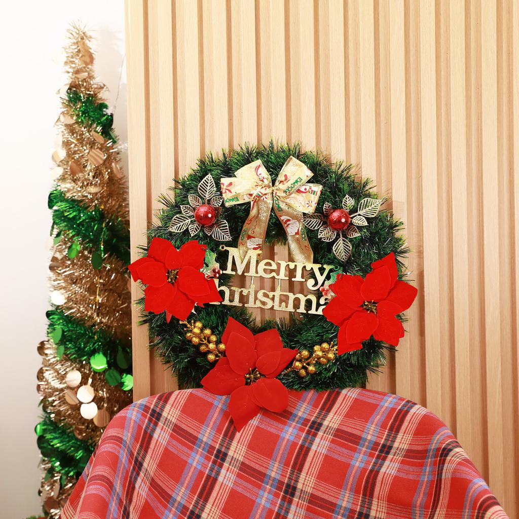 Christmas Wreath with Red Flowers and Bow for Holiday Home Decoration
