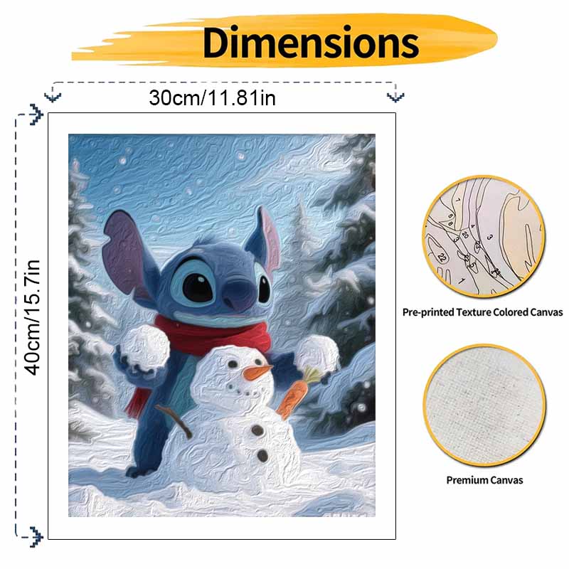 Disney Digital Oil Painting Art Kit Stitch Snowman Winter Scene Hand Filled Home Decor