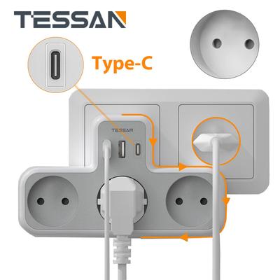 Tessan USB-адаптер, тройник Thief Sockets 6 в 1 с 3 розетками Schuko, 2 портами USB-A и 1 портом типа C, адаптер с несколькими вилками для дома