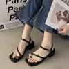Fashion 2024 New Sandals Women's Square Toe Low Heels Comfortable Open Toe Pearl Decorated Buckle Women's Casual Sandals